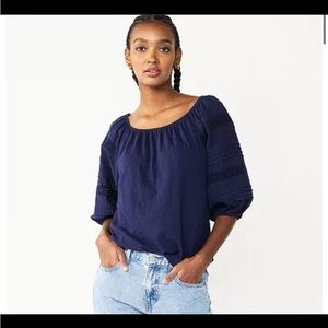 Draper James Pintuck Eyelet Embroidered Top in Navy